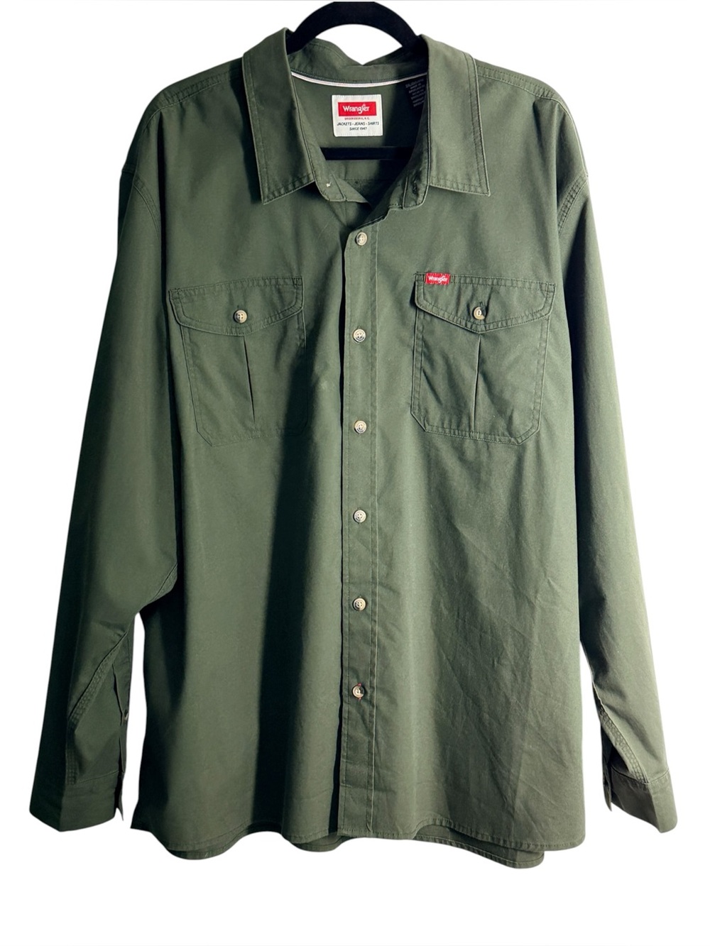 WRANGLER 2XL Olive Green Long Sleeve Shirt